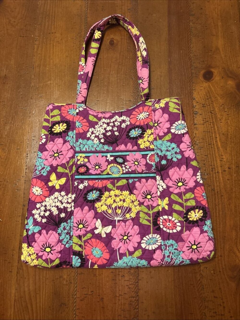 Vera Bradley Curvy Tote Flutterby Pattern Large Purple Floral